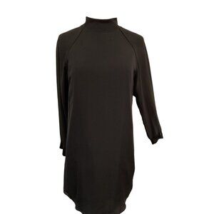 Theory Classic Black Stretch Silk Pullover Dress With Mock Neck & Long Sleeves S
